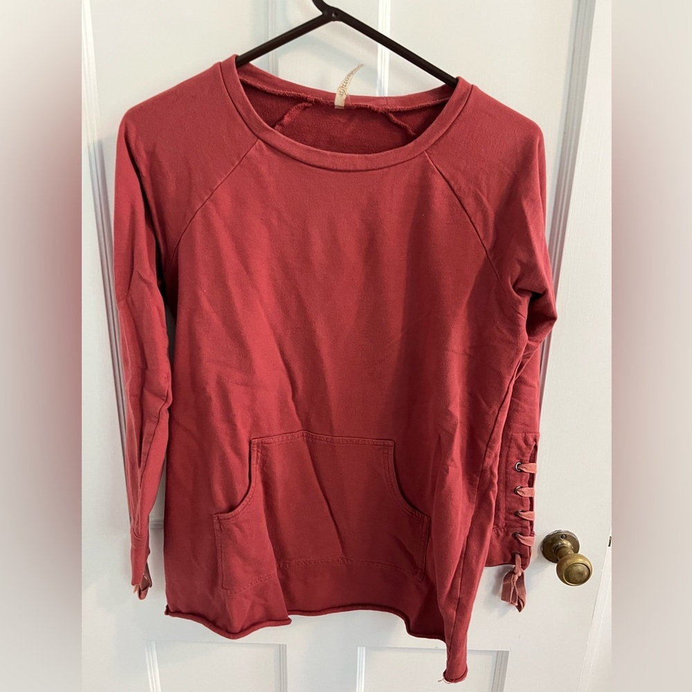 Pink/Red (Raspberry) Sweatshirt with Lace-Up Sleeves